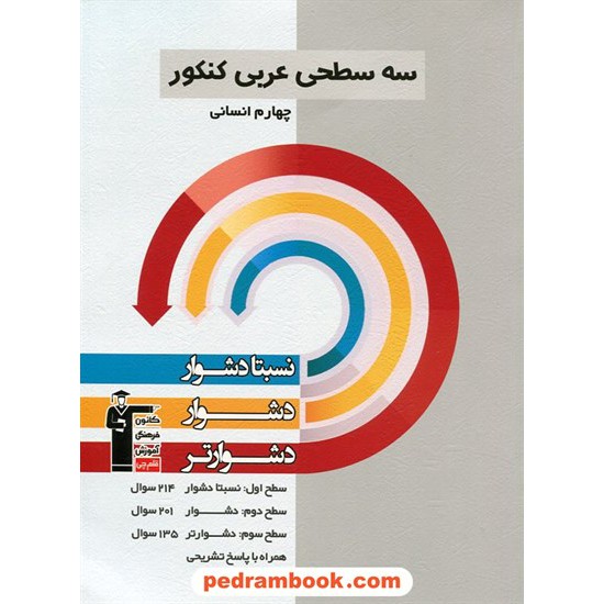 خرید کتاب عربی کنکور چهارم انسانی سه سطحی (نسبتا دشوار دشوار دشوارتر) / کانون کد کتاب در سایت کتاب‌فروشی کتابسرای پدرام: 23401